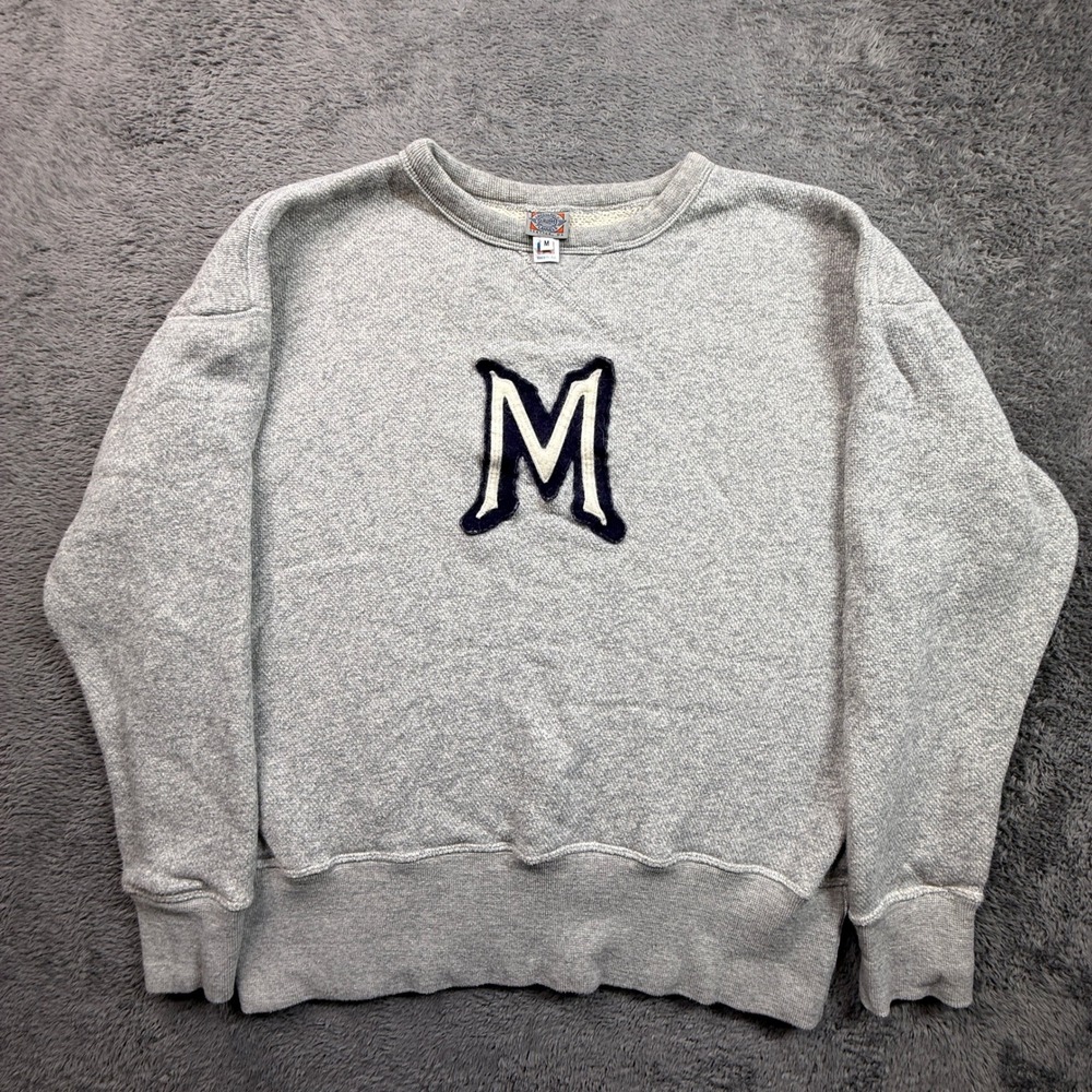 Ebbets Field Flannels Sweatshirt Mens M Gray Excellent USA Made M Logo Patch